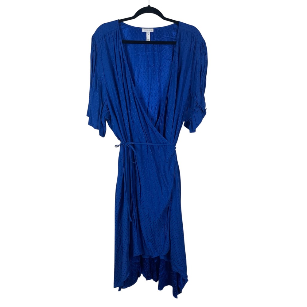 Leith Women's 4X Blue Polka Dot Short Sleeve Midiโ Wrap Dress Wedding Guest